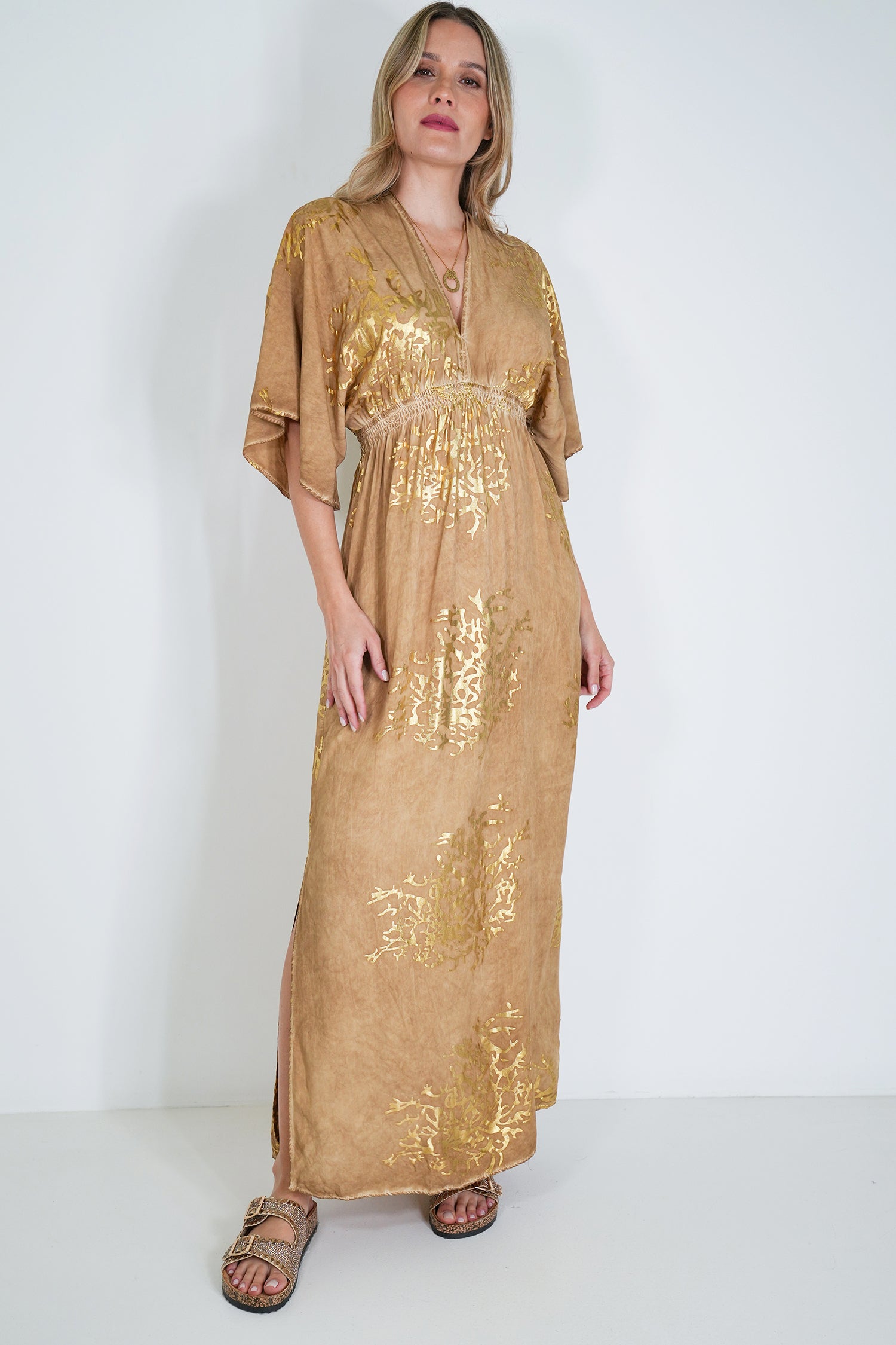 Beige and Gold Coral Resort Dress