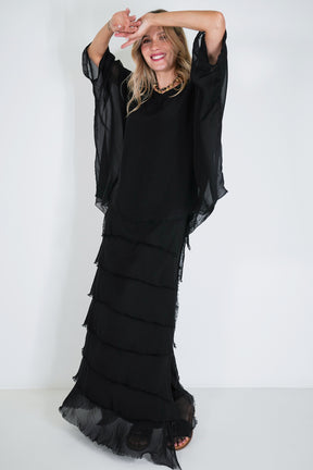 Black Silk Tier Skirt
