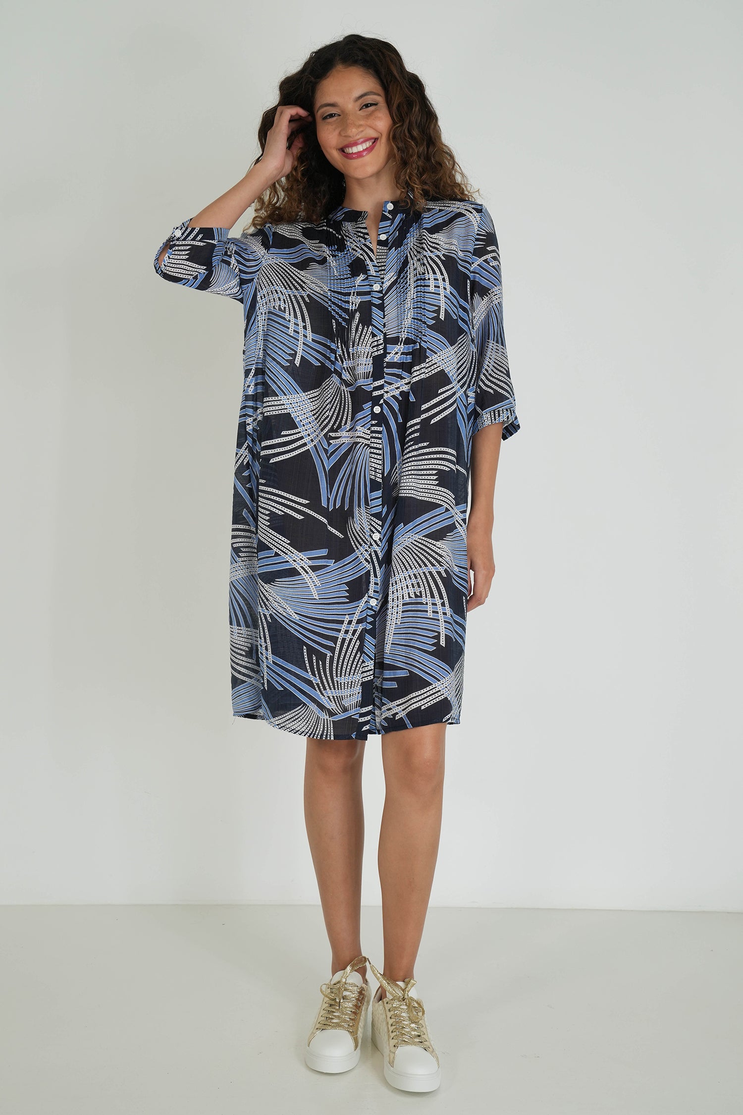 Navy Print Shirt Dress