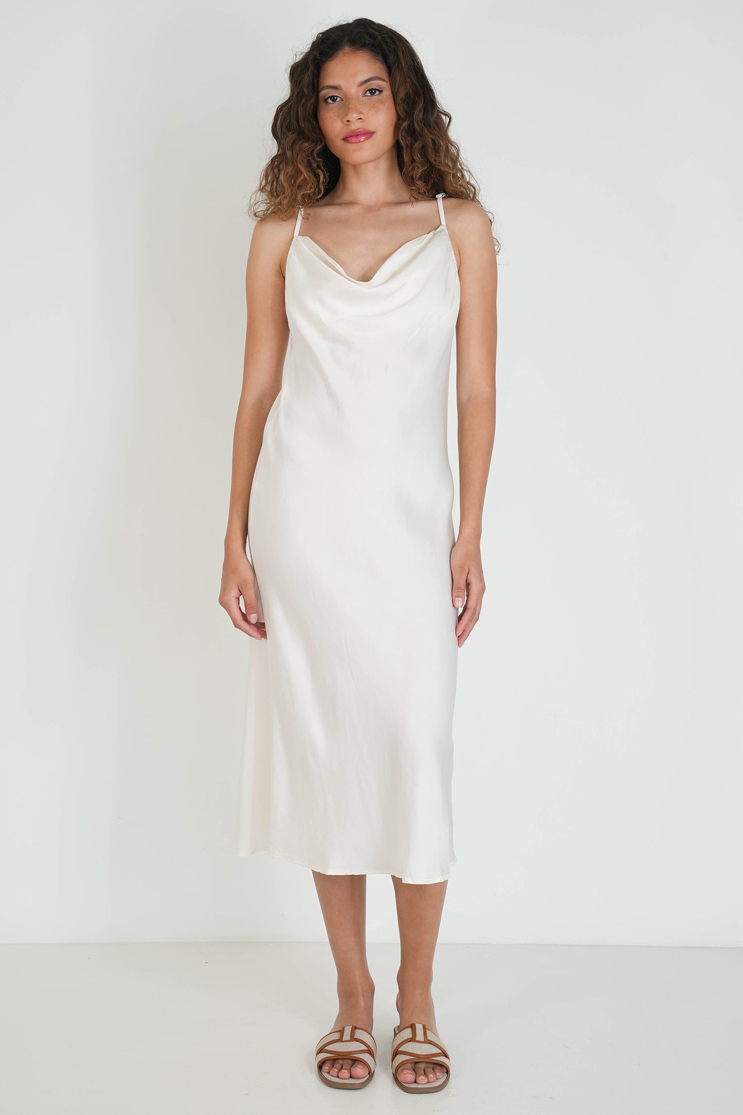 Cream Satin Slip Dress