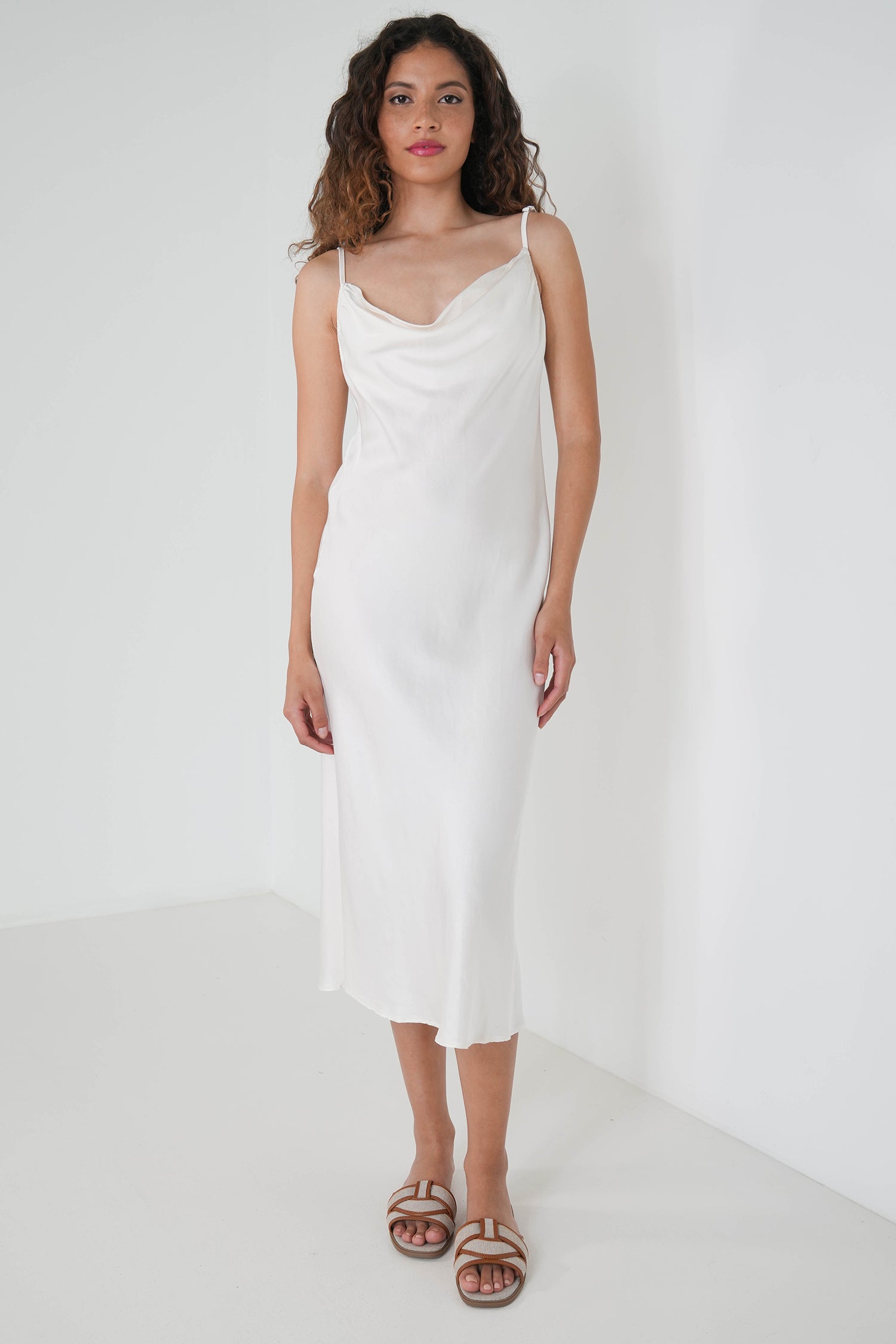 Cream Satin Slip Dress