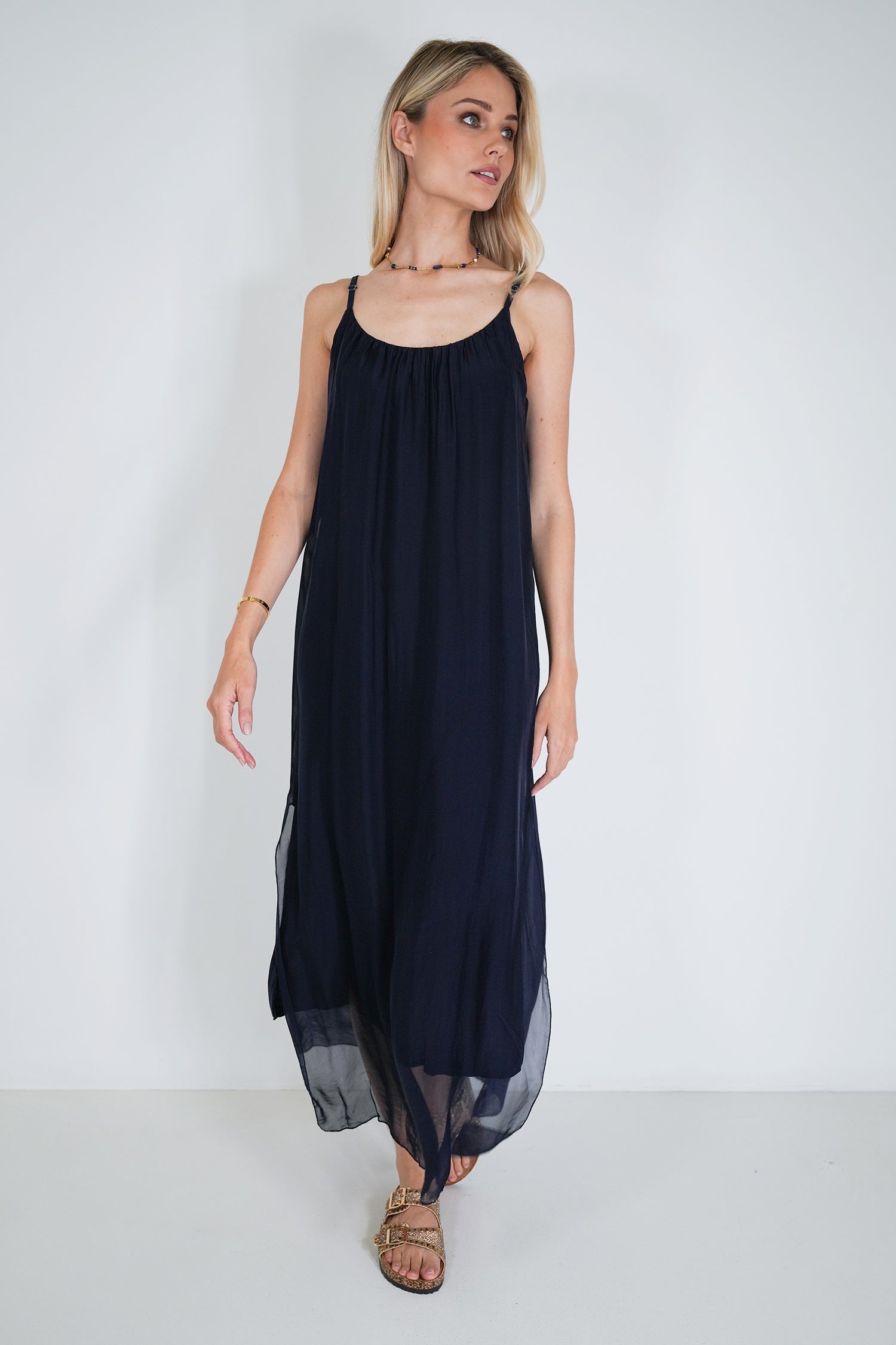 Ink Silk Strap Dress