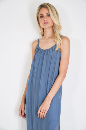 Blue Silk Strap Dress