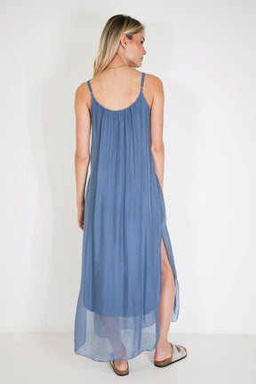 Blue Silk Strap Dress