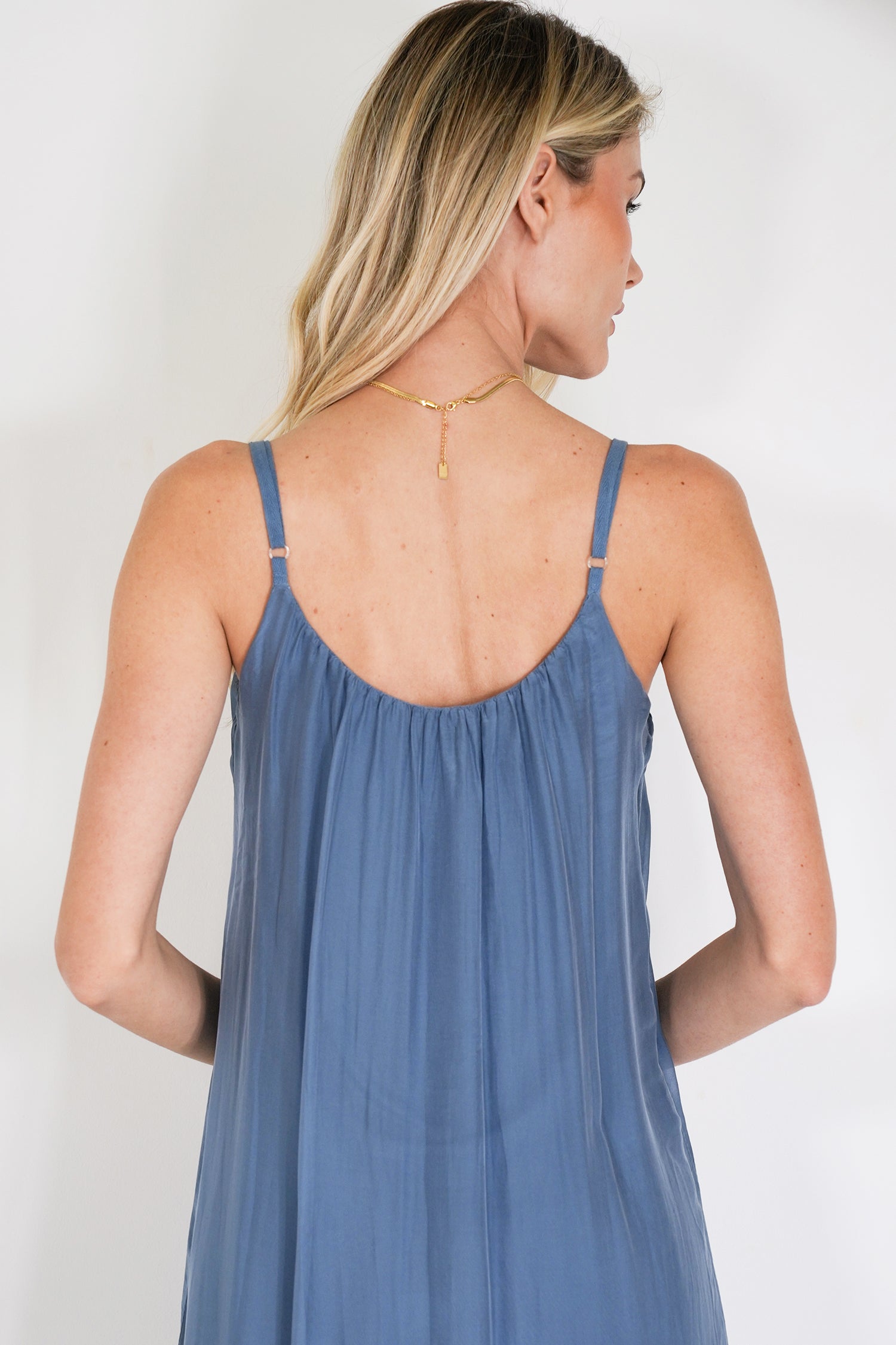 Blue Silk Strap Dress