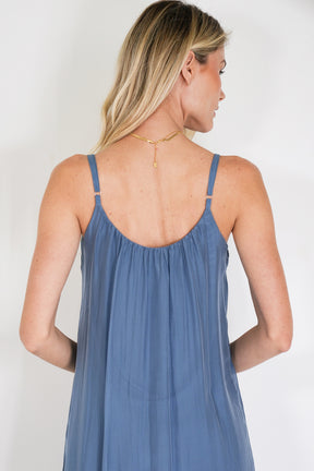 Blue Silk Strap Dress
