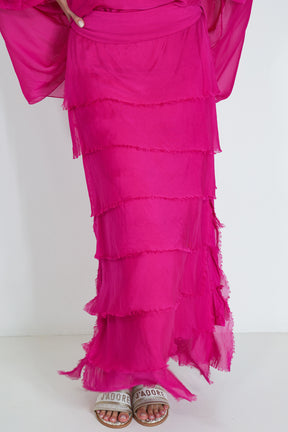 Cerise Silk Tier Skirt