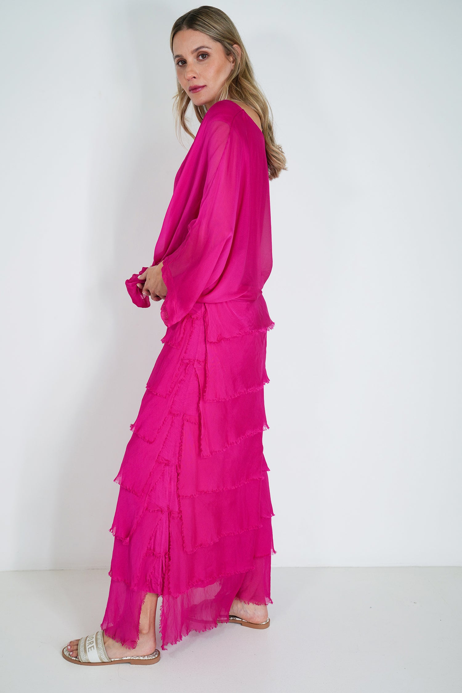 Cerise Silk Tier Skirt