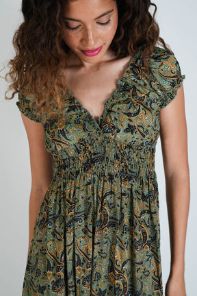 Green/Paisley Peasant Dress