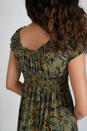 Green/Paisley Peasant Dress