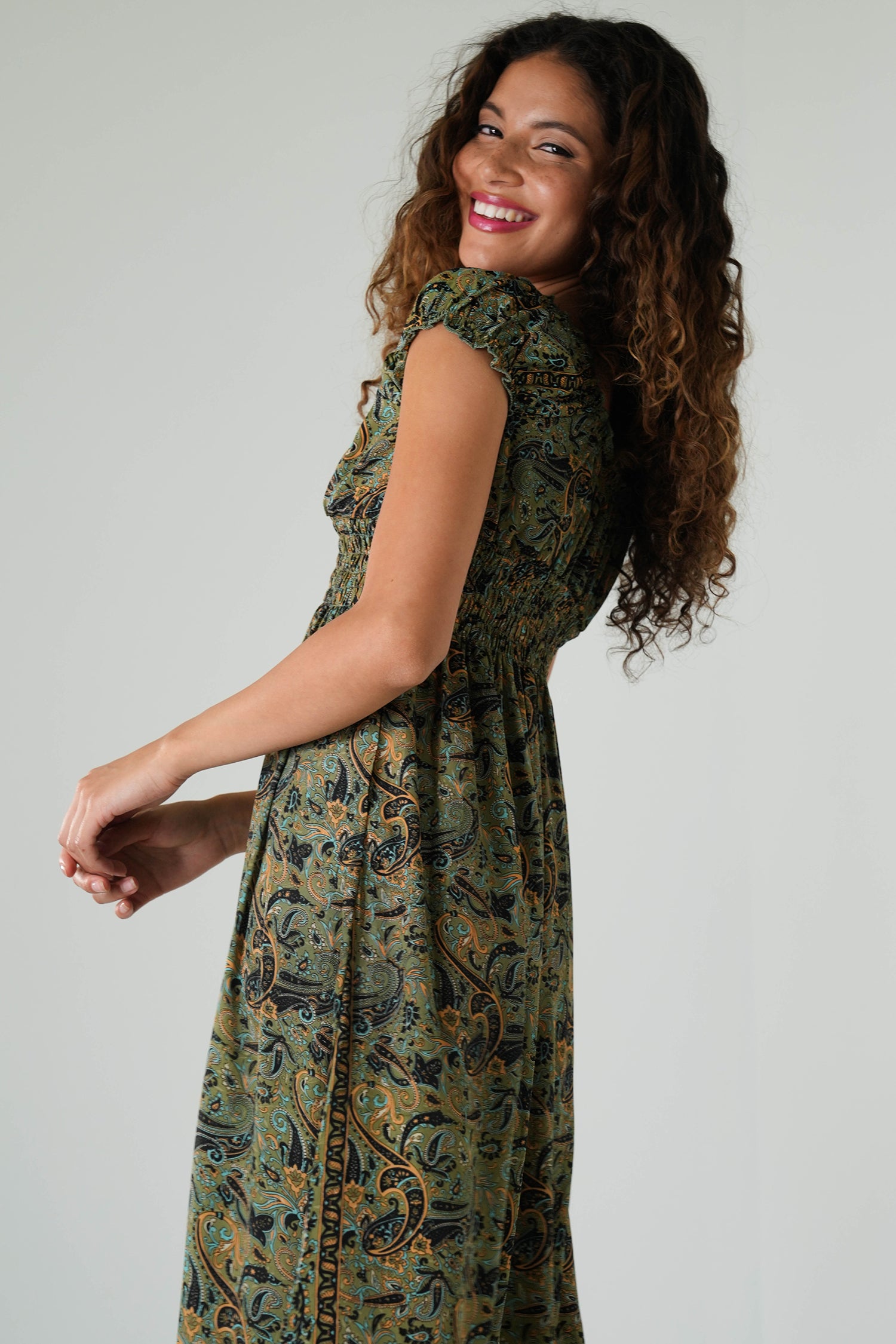 Green/Paisley Peasant Dress