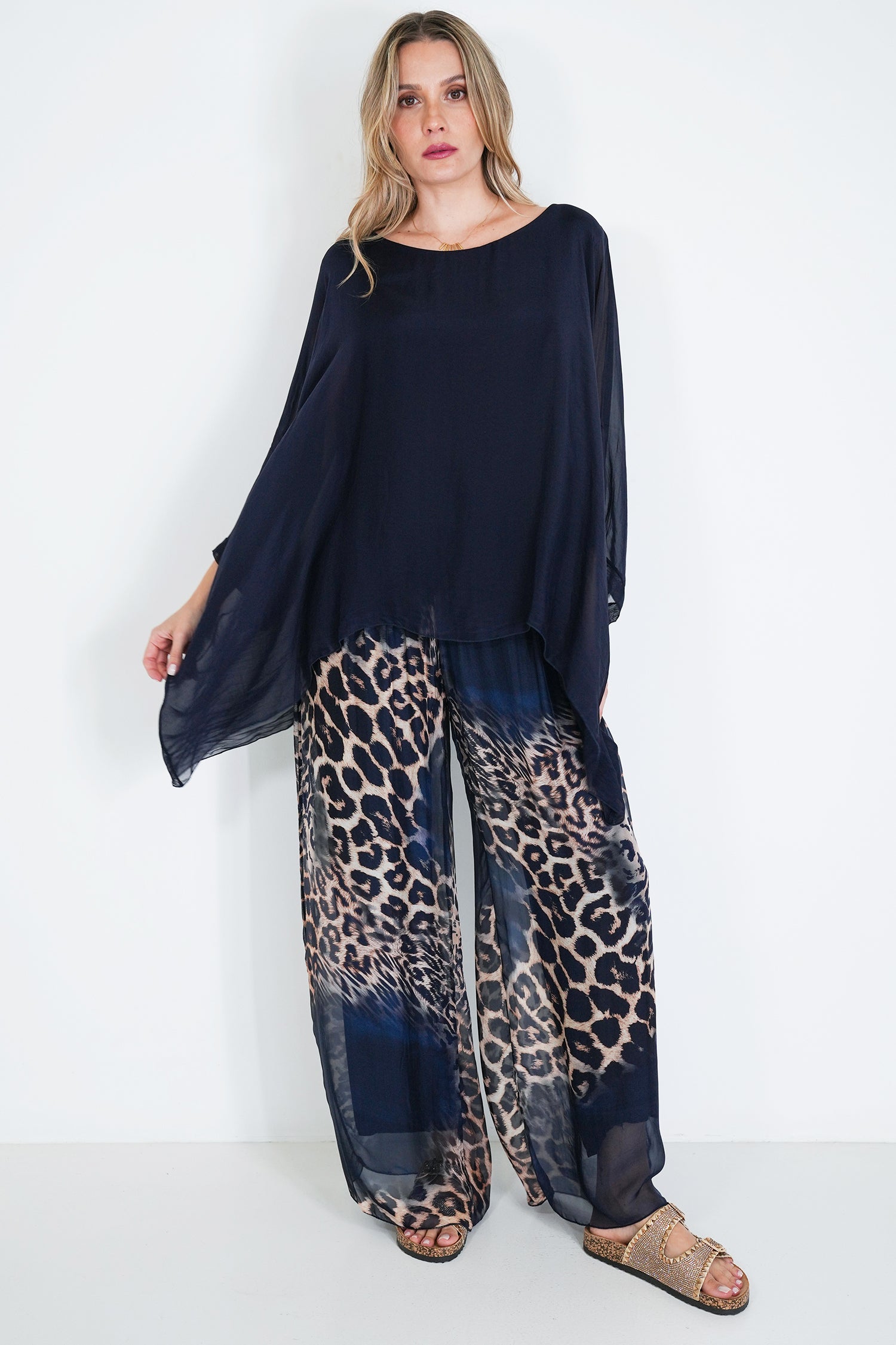 Ink Leopard Silk Harem Pant