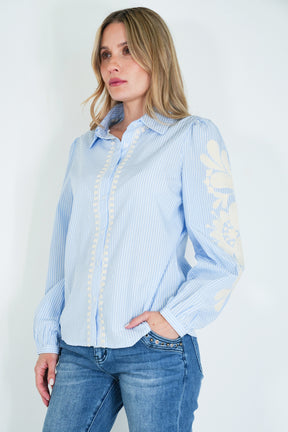 Blue Striped Embroidered Shirt