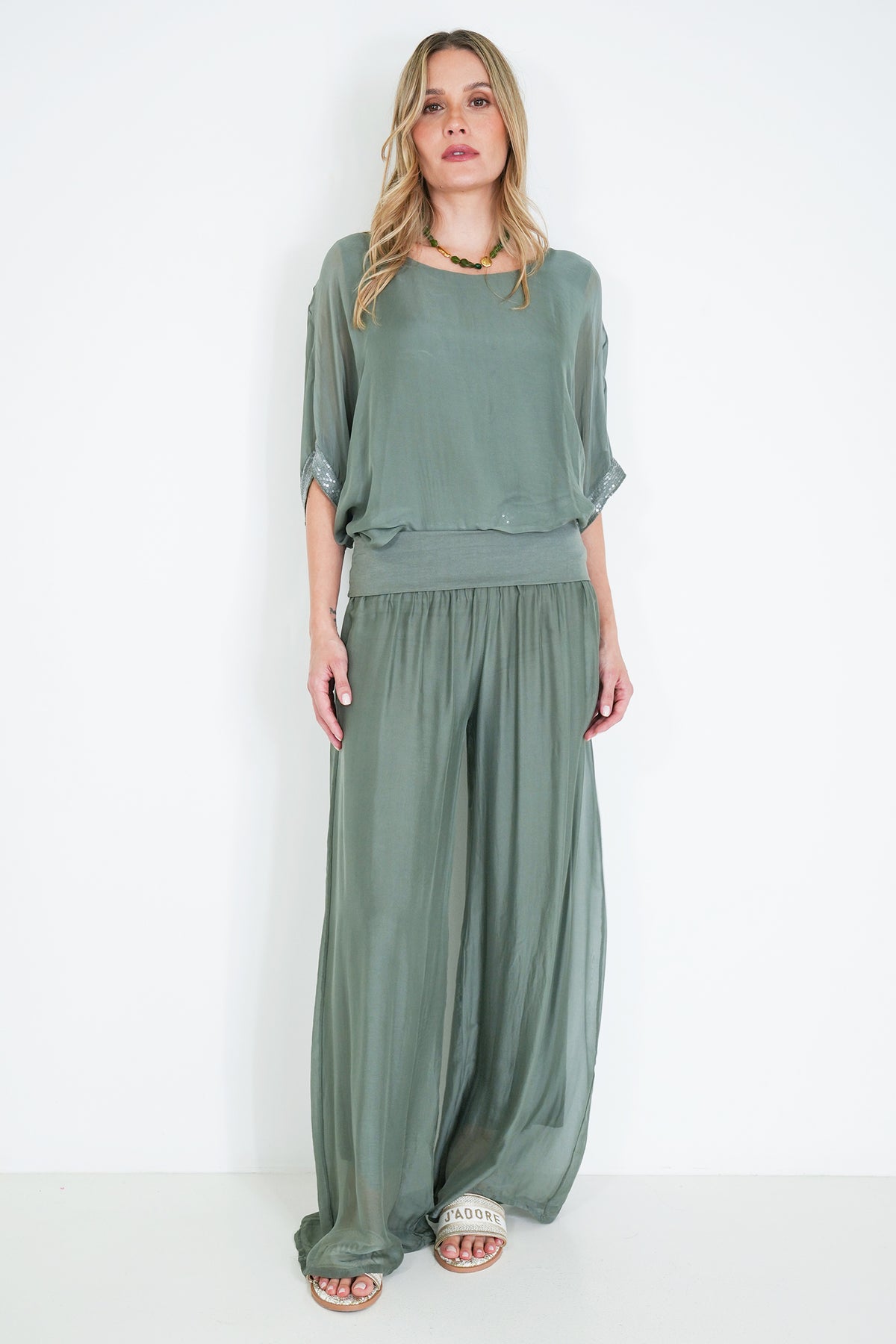 Olive Silk Harem Pant