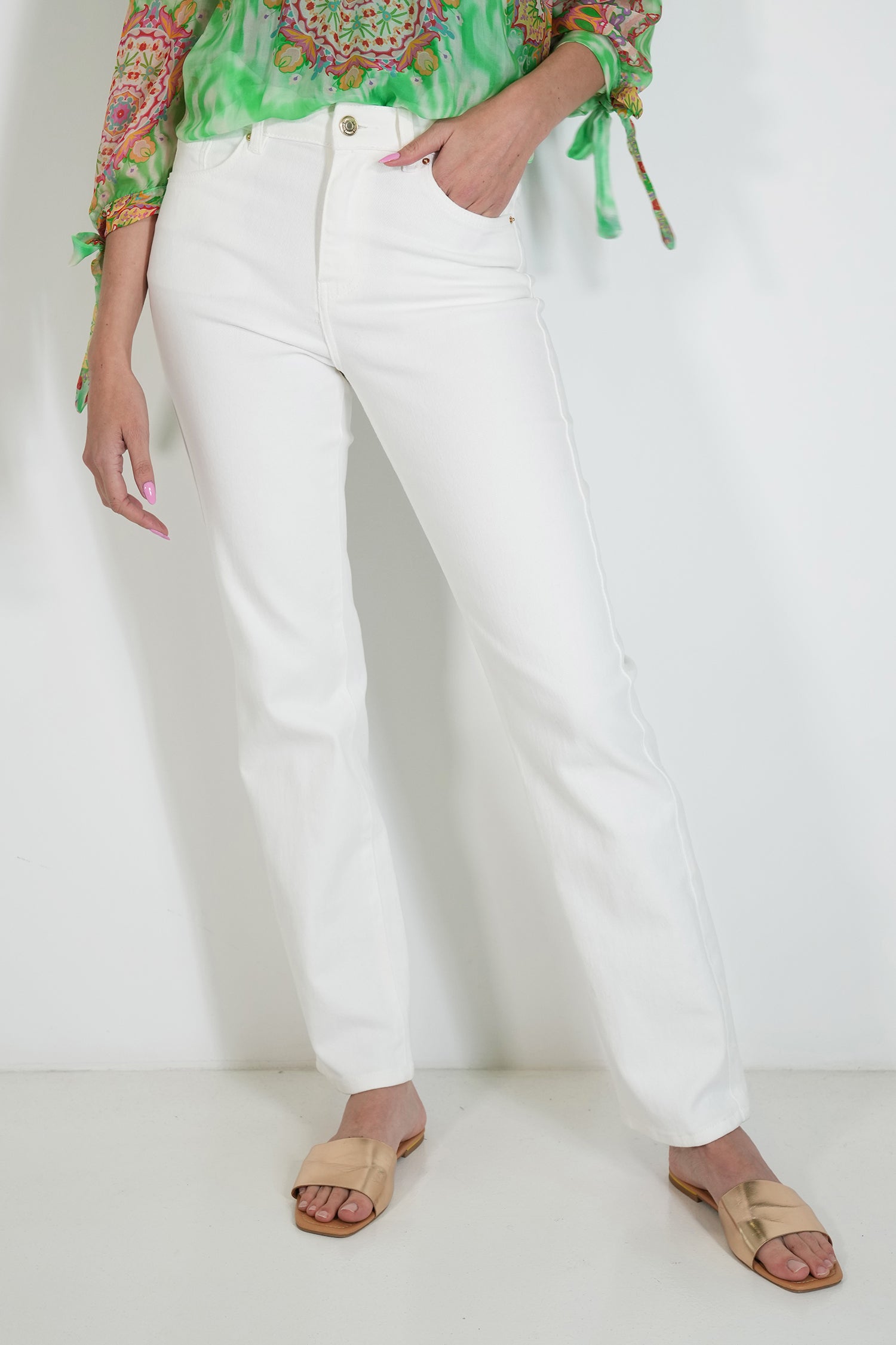 White Straight-Leg Jean, white straight-leg denim jeans from Something Pretty, alternative view