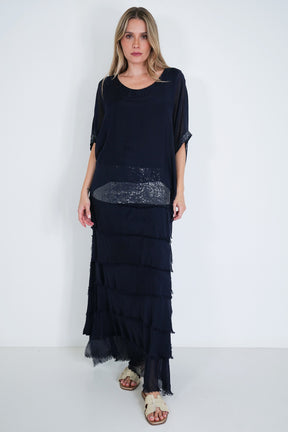 Ink Sequin Silk Poncho