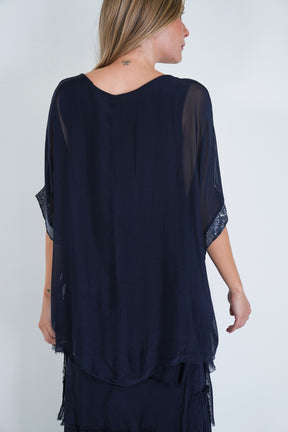 Ink Sequin Silk Poncho