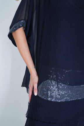 Ink Sequin Silk Poncho