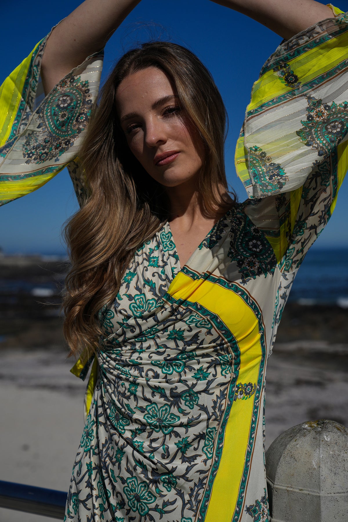 Green and Yellow Eliza Wrap Dress