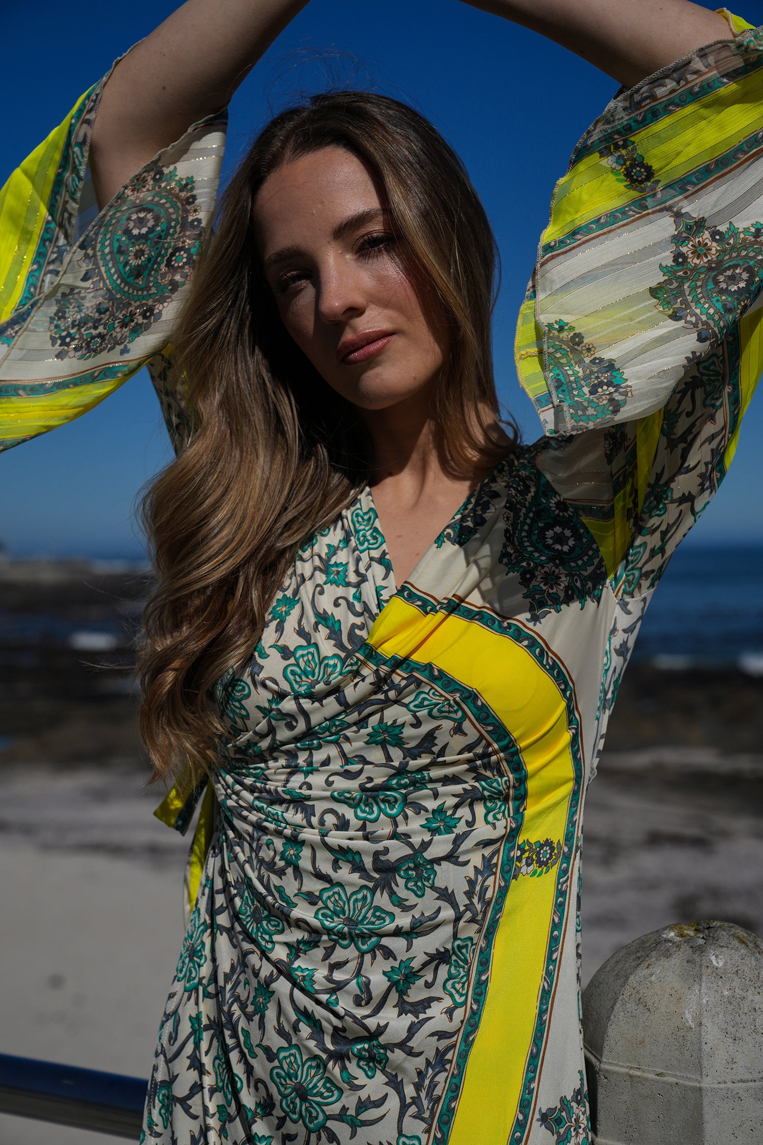 Green and Yellow Eliza Wrap Dress