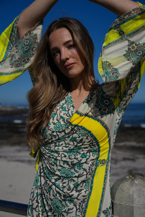 Green and Yellow Eliza Wrap Dress