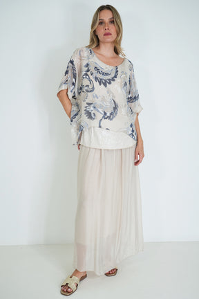 Cream Jody Sequin Silk Poncho