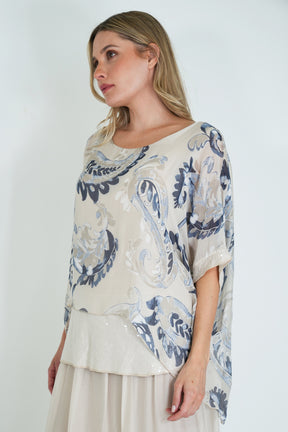 Cream Jody Sequin Silk Poncho
