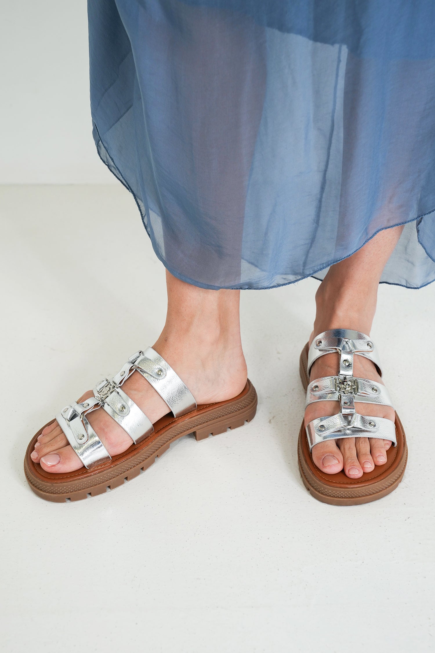 Silver Jordy Sandal, silver strappy summer sandal from Something Pretty, alternative view