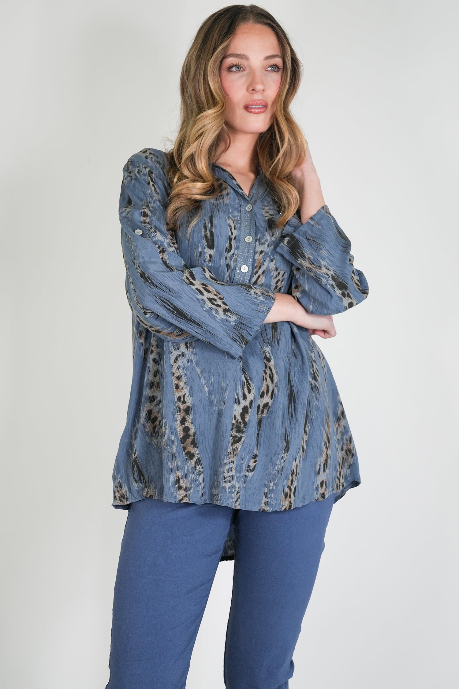Blue Animal Print Shirt
