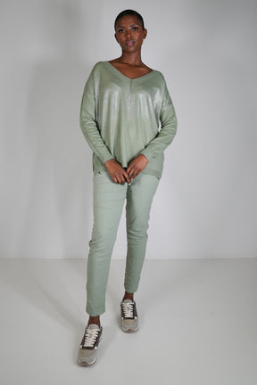 Olive Star Shimmer Jumper