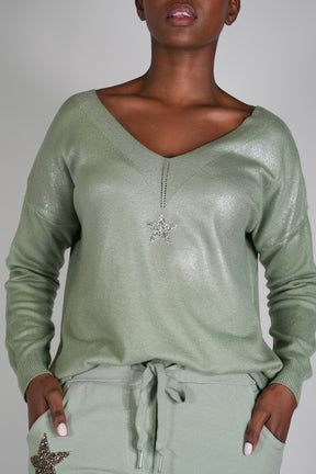 Olive Star Shimmer Jumper