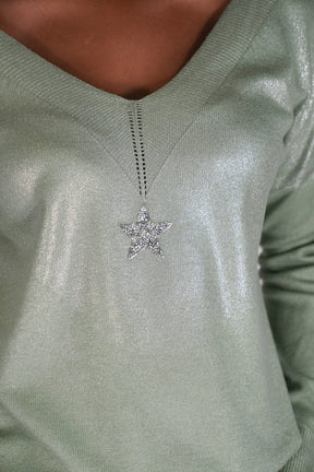 Olive Star Shimmer Jumper