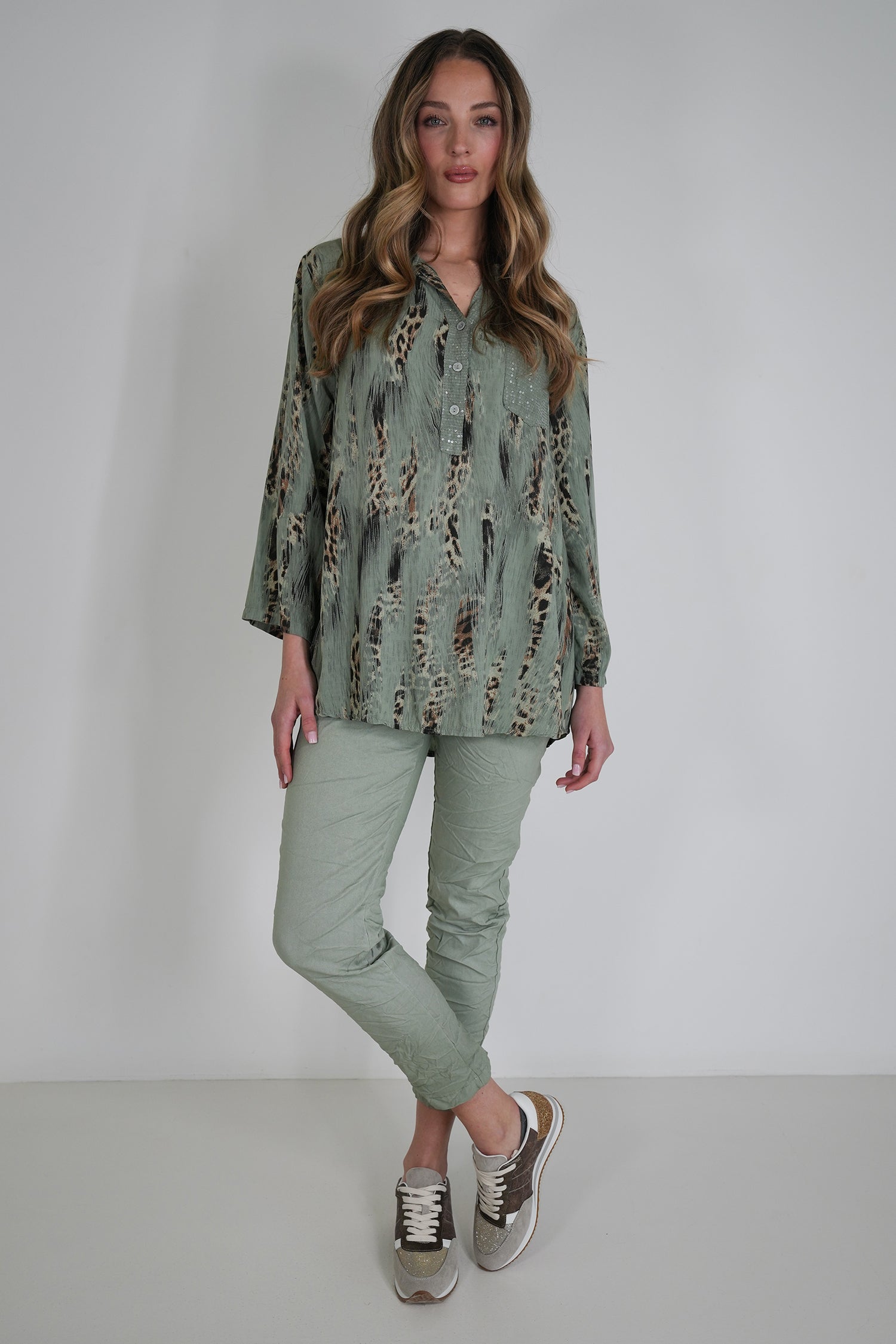 Olive Animal Print Shirt