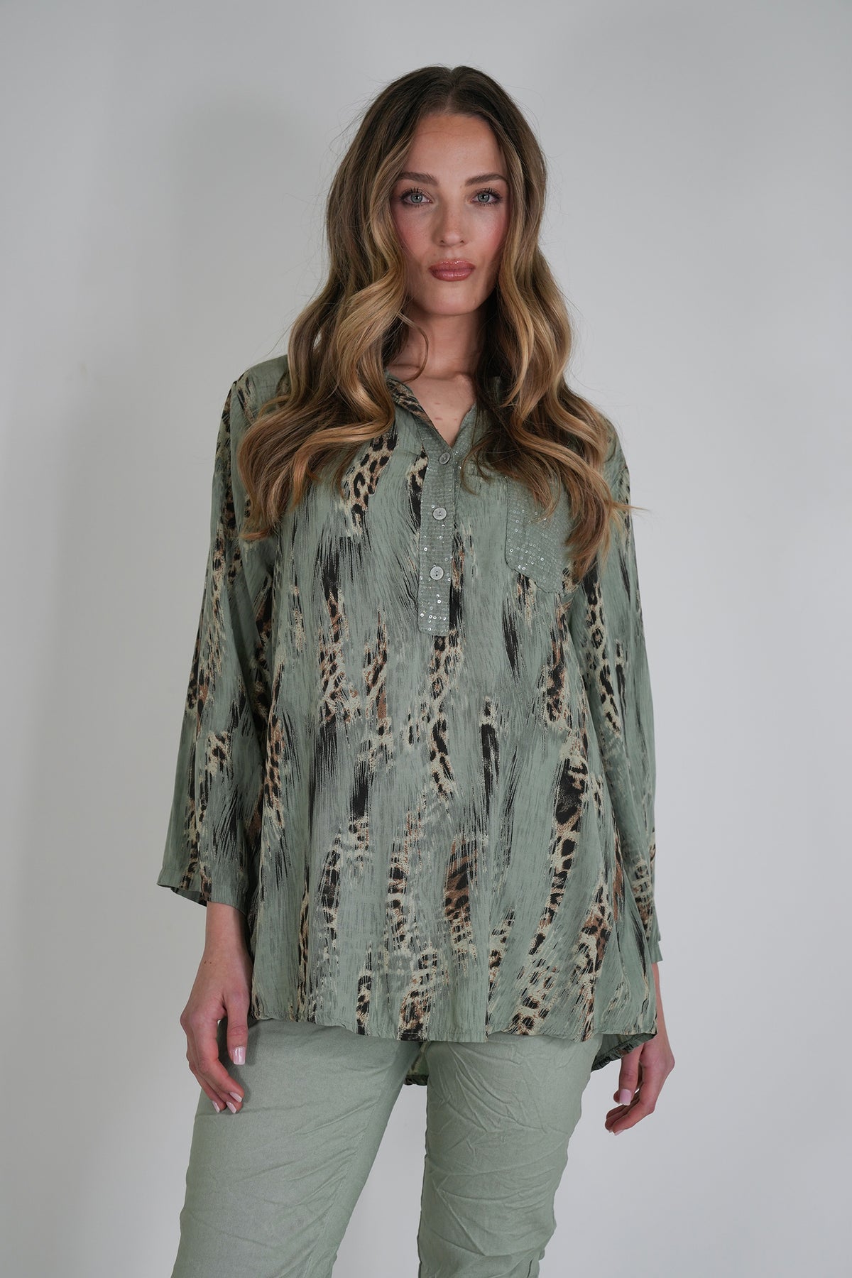 Olive Animal Print Shirt