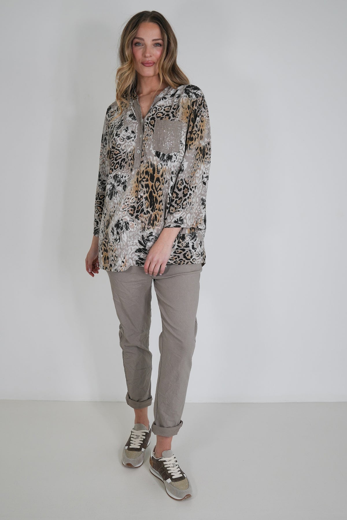 Taupe Leopard Floral Shirt