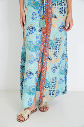 Turquoise And Yellow Mirror Halter Dress