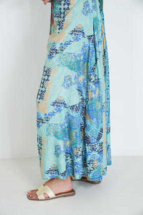 Turquoise And Yellow Mirror Halter Dress