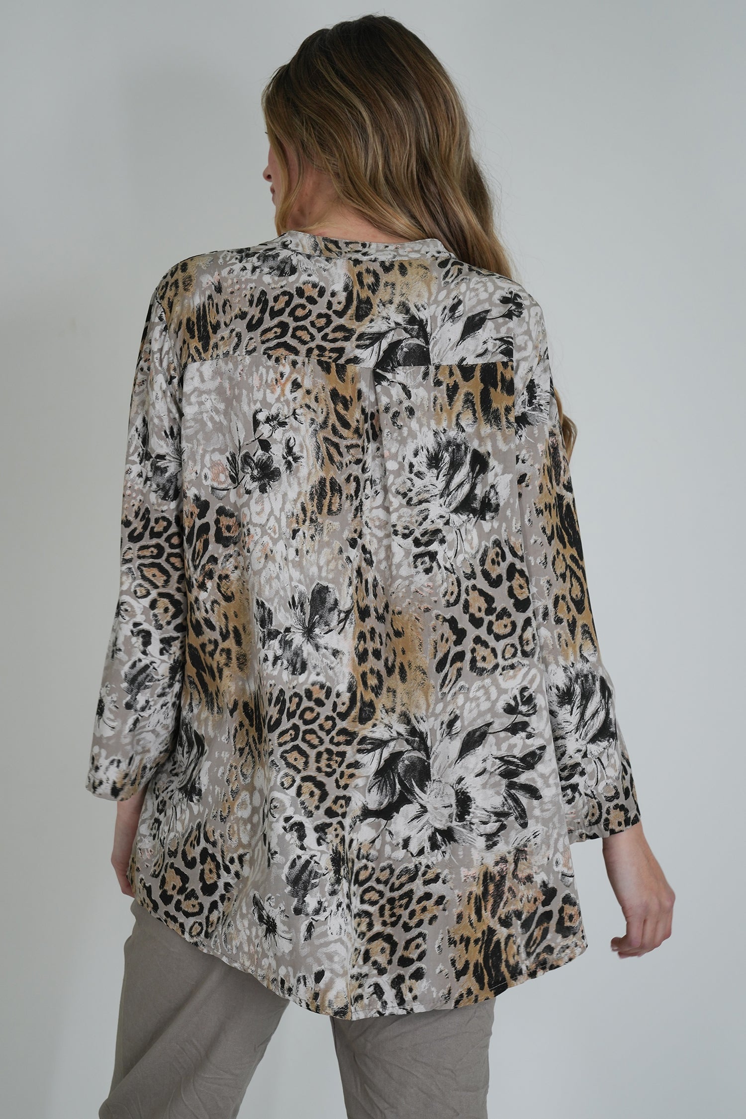 Taupe Leopard Floral Shirt