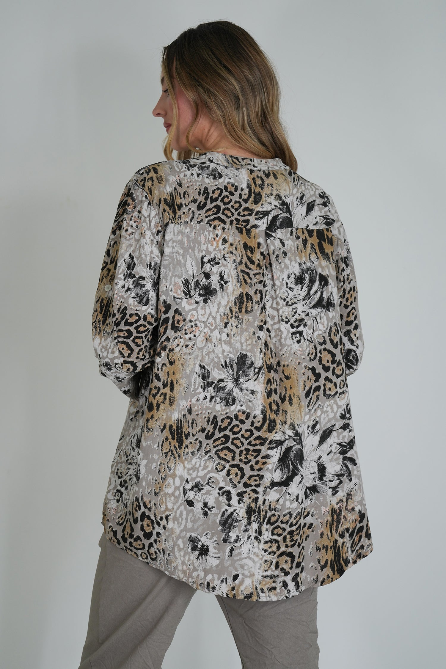 Taupe Leopard Floral Shirt