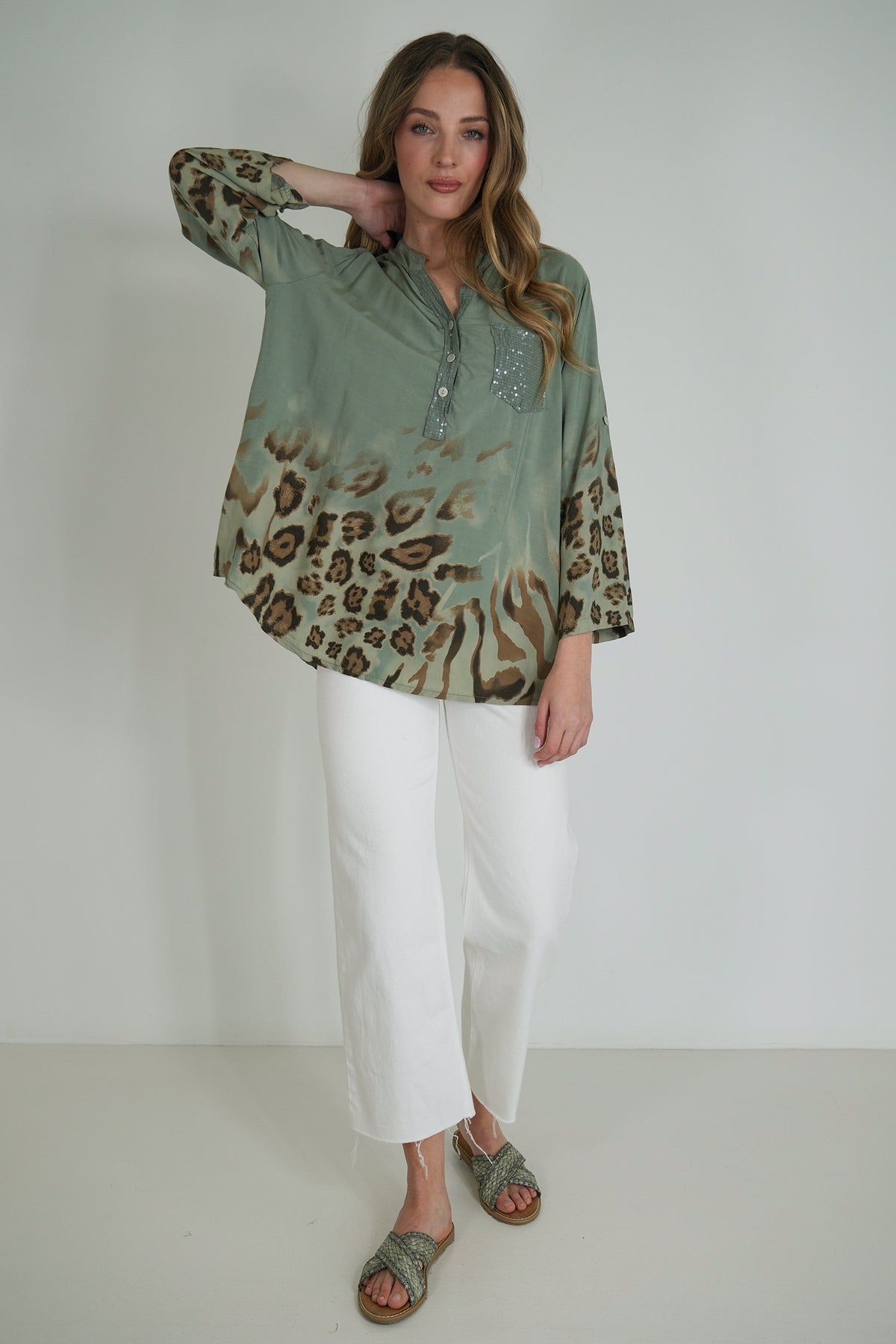 Olive Leopard Hem Shirt