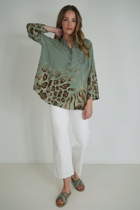 Olive Leopard Hem Shirt