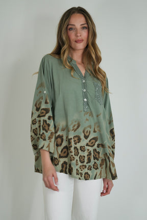 Olive Leopard Hem Shirt