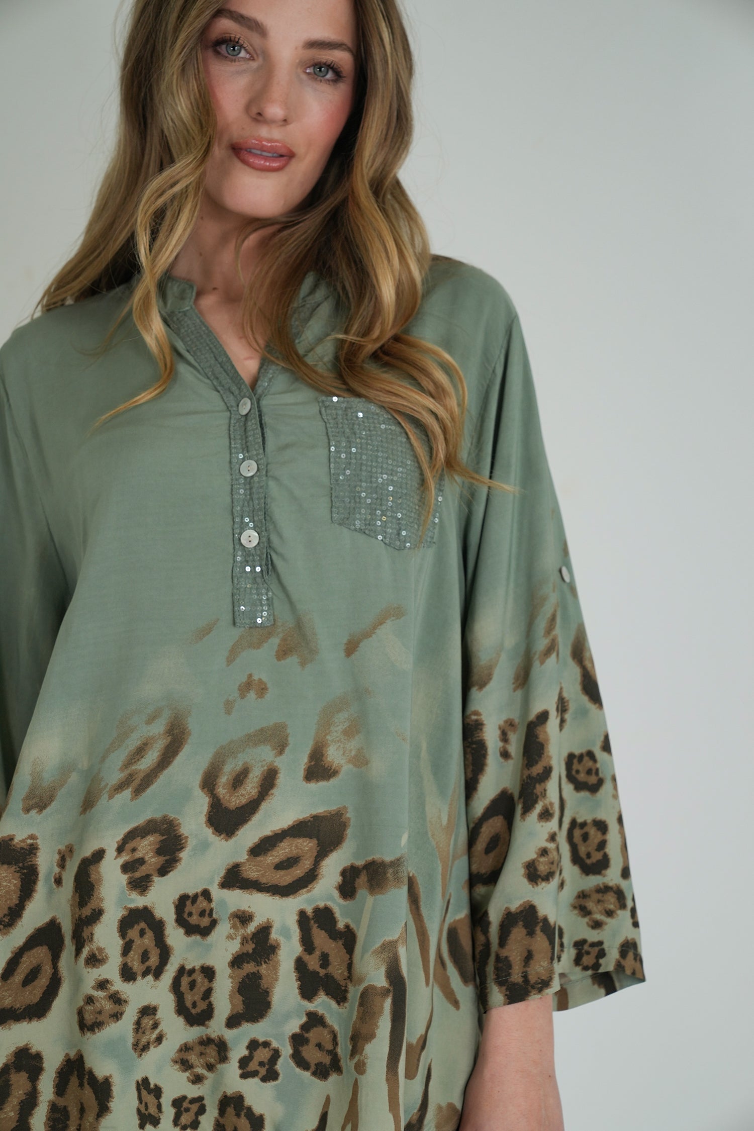 Olive Leopard Hem Shirt
