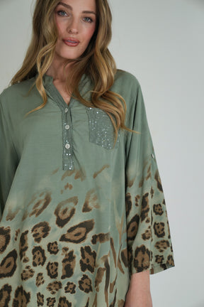 Olive Leopard Hem Shirt