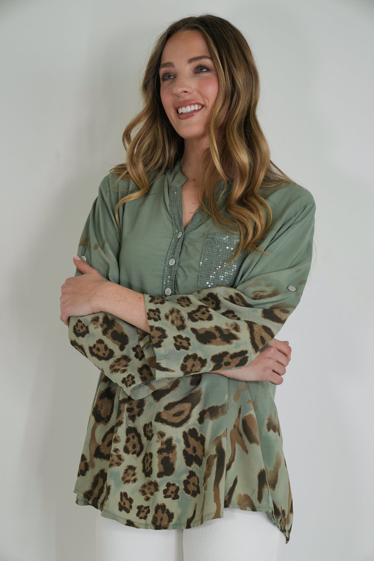 Olive Leopard Hem Shirt