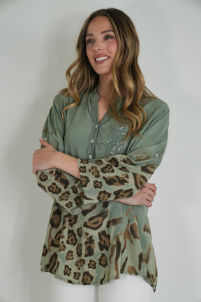 Olive Leopard Hem Shirt