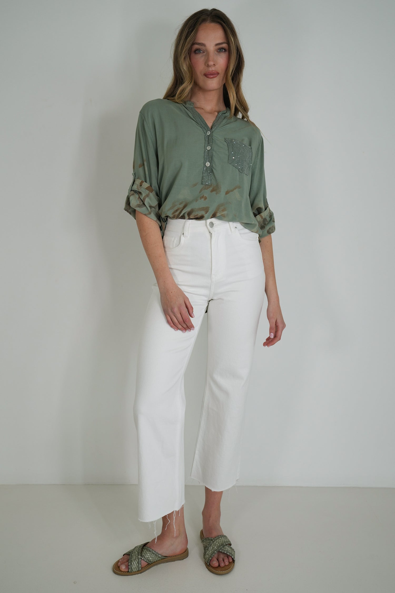 Olive Leopard Hem Shirt