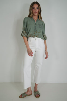 Olive Leopard Hem Shirt