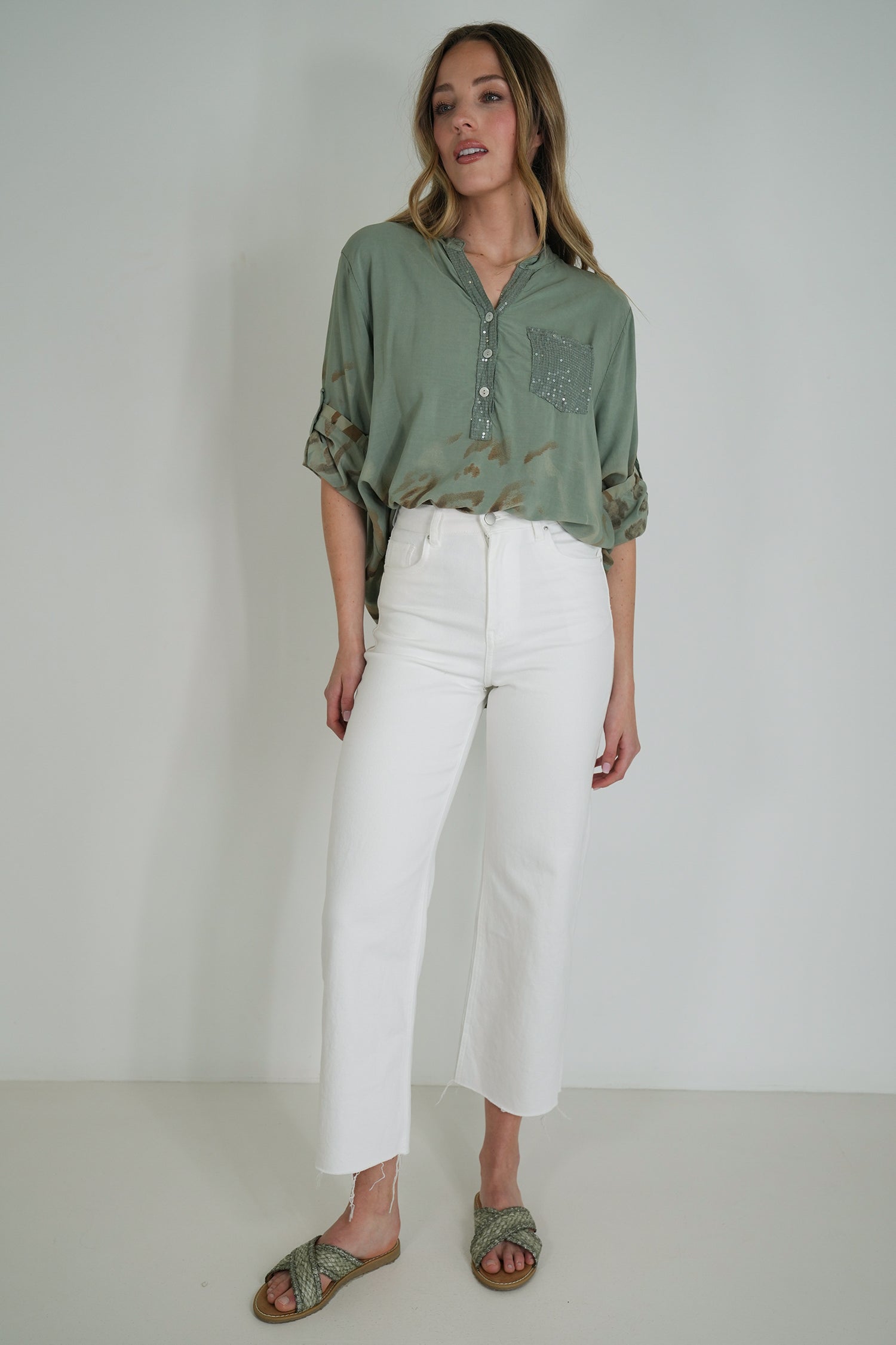 Olive Leopard Hem Shirt