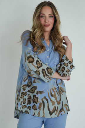 Blue Leopard Hem Shirt